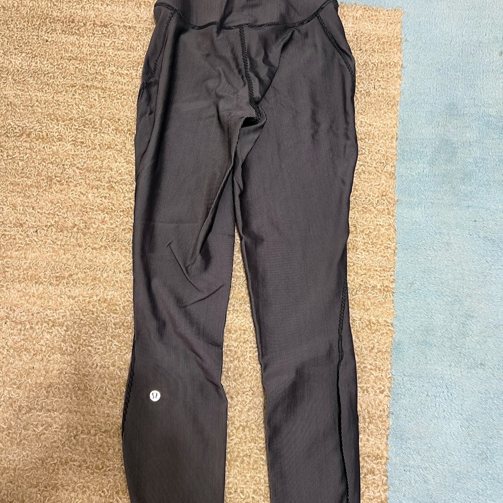 Lululemon Athletica Black and White Striped Leggings